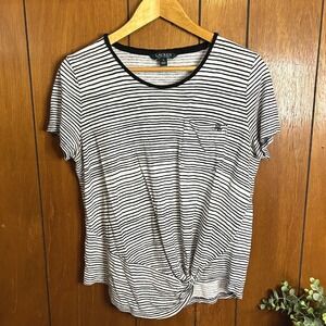 Lauren Ralph Lauren Womens Linen Striped Knit Twist Hem Pocket T Shirt XL‎